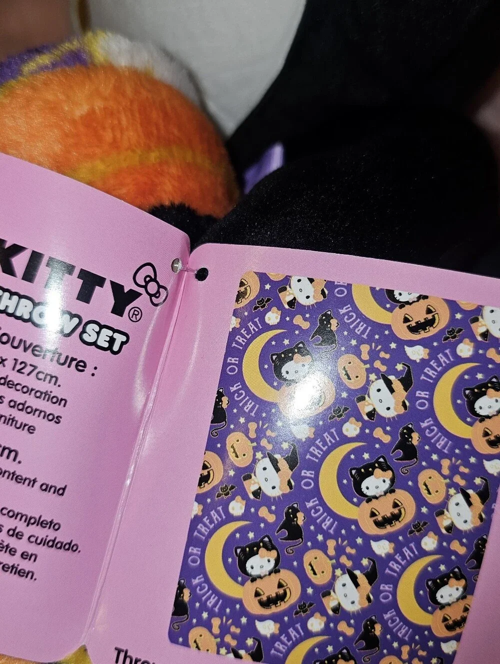 Hello Kitty Halloween Purple Pumpkins Mokn Black Cats Blanket Character Plushie